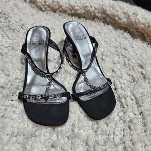 Stuart Weitzman Black and Silver Crystal Heels